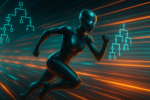 Illustration of an autonomous AI agent in a modern office environment
